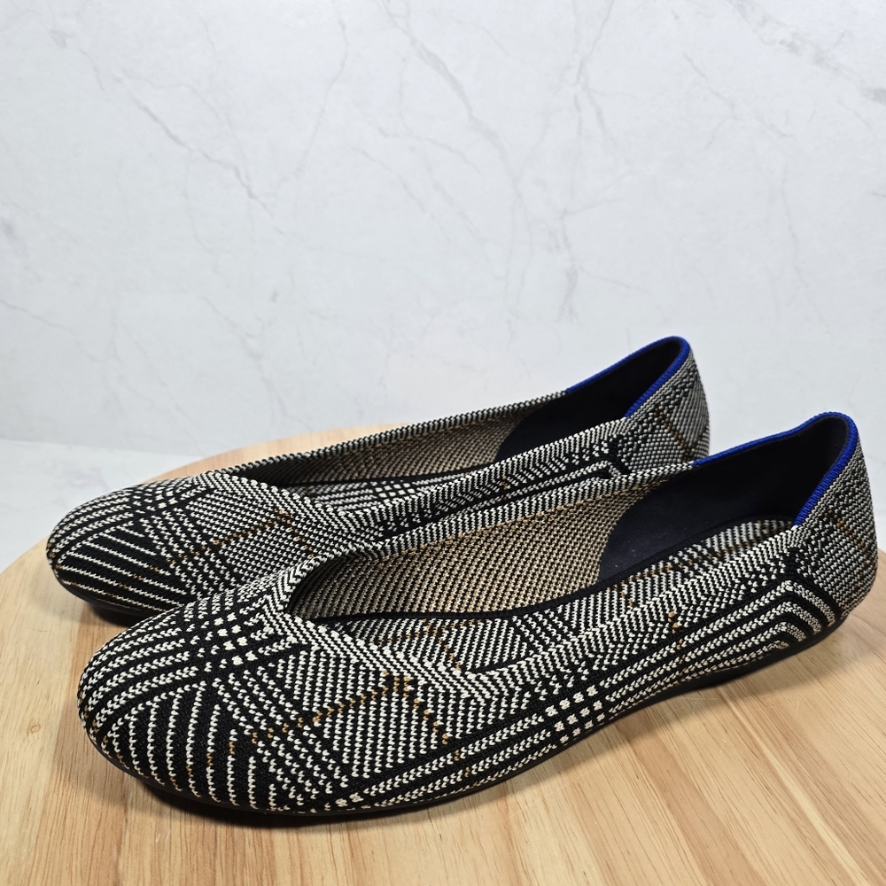 Rothy's Round Toe Ballet Flats Women Sz 11 Black Glen Plaid Office Casual
